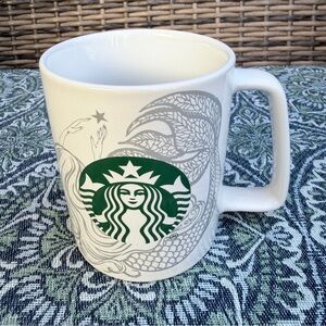 Starbucks 2020 White Ceramic Coffee Mug Cup 11oz Embossed Mermaid Siren Tail